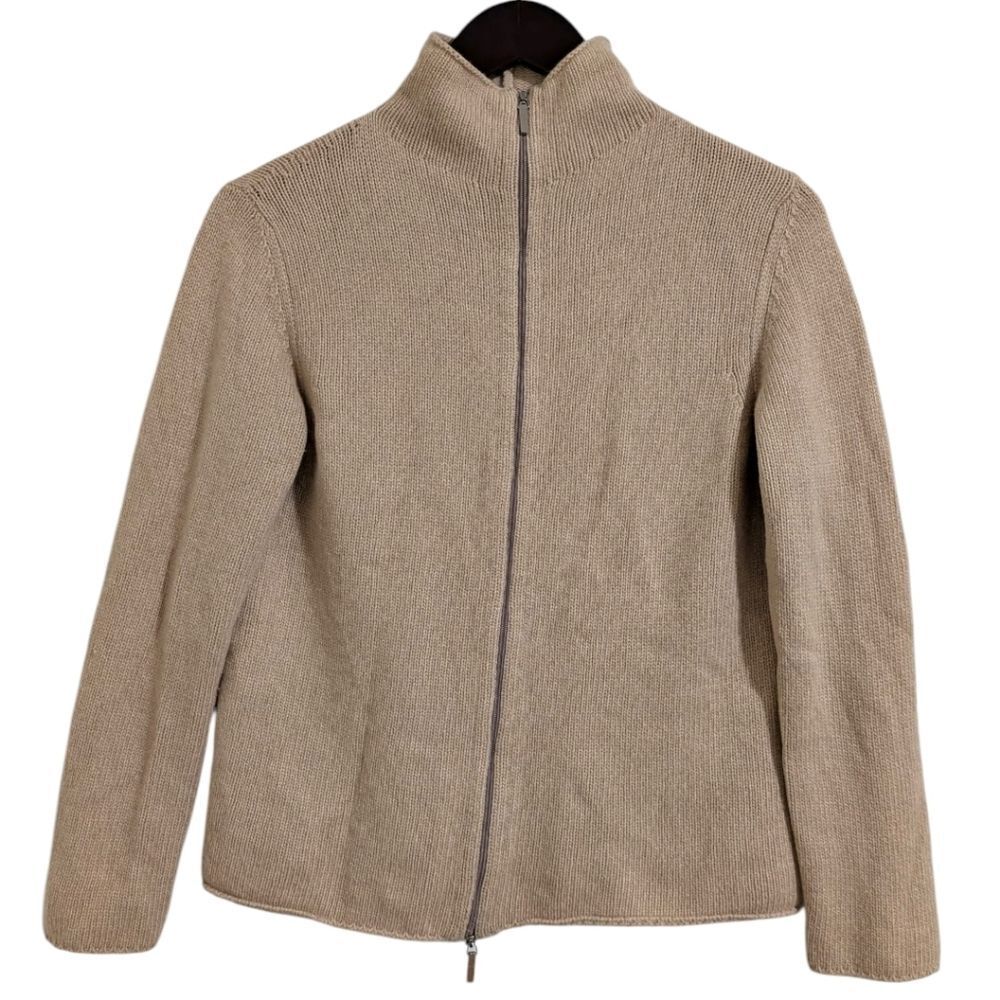 'S Max Mara Design for Easy Living' Cashmere Blend Knit Zip Cardigan Sweater Tan